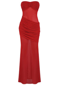 Gryen Strapless Draped Detail Maxi Dress In Red