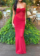 Gryen Strapless Draped Detail Maxi Dress In Red
