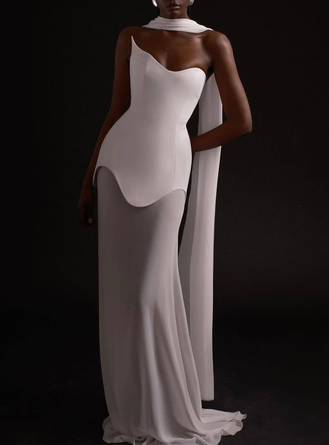 Kari Bandage Mesh Maxi Dress In White