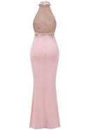 Kyxara Halter Floral Sequin Embroidered Maxi Dress In Pink