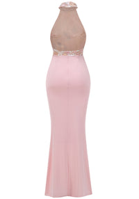 Kyxara Halter Floral Sequin Embroidered Maxi Dress In Pink