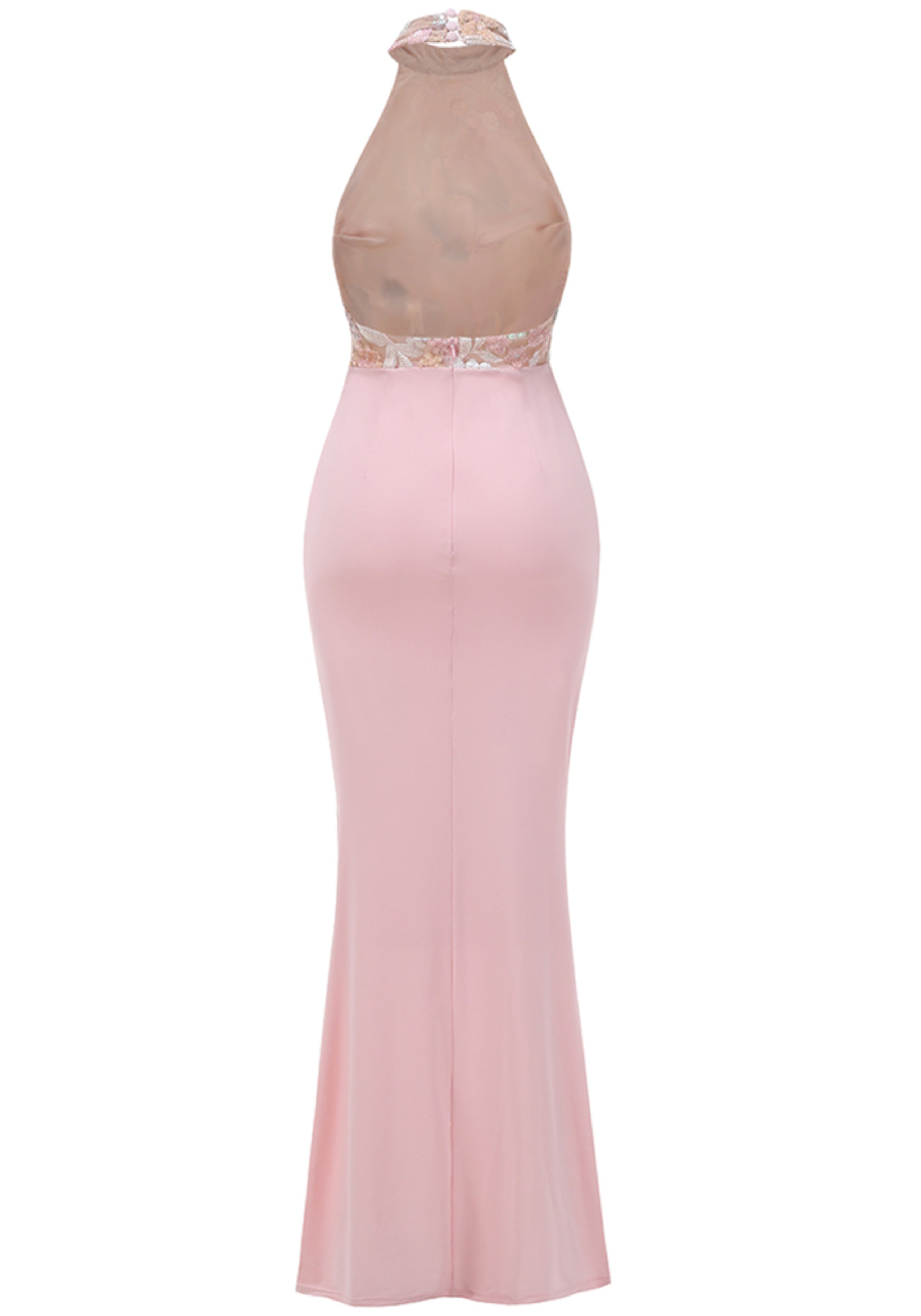 Kyxara Halter Floral Sequin Embroidered Maxi Dress In Pink