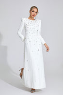 Bethel Long Sleeve Crystal A Line Maxi Dress In White