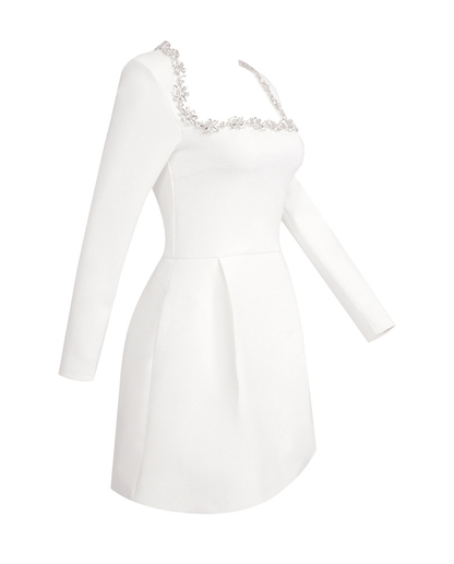 Amos Jewel-Embellished Trim Mini Dress In White