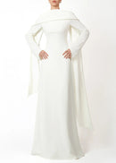Emilie White Pearl Trim Shawl Detail Maxi Dress
