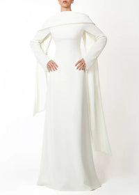 Emilie White Pearl Trim Shawl Detail Maxi Dress
