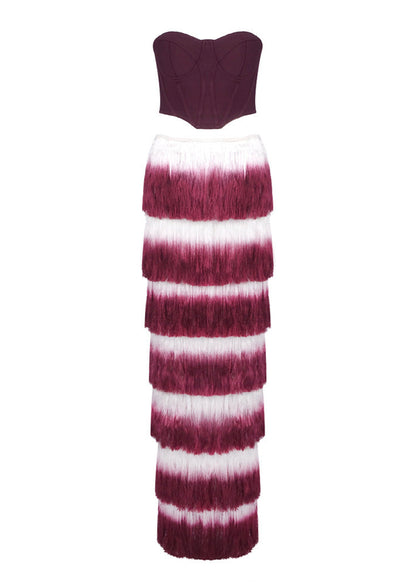 Ravhyx Tube Top Gradient Tassel Two-Piece Set