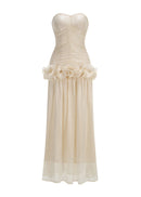 Rosaire Strapless Draped Ruffle Maxi Dress In Ivory