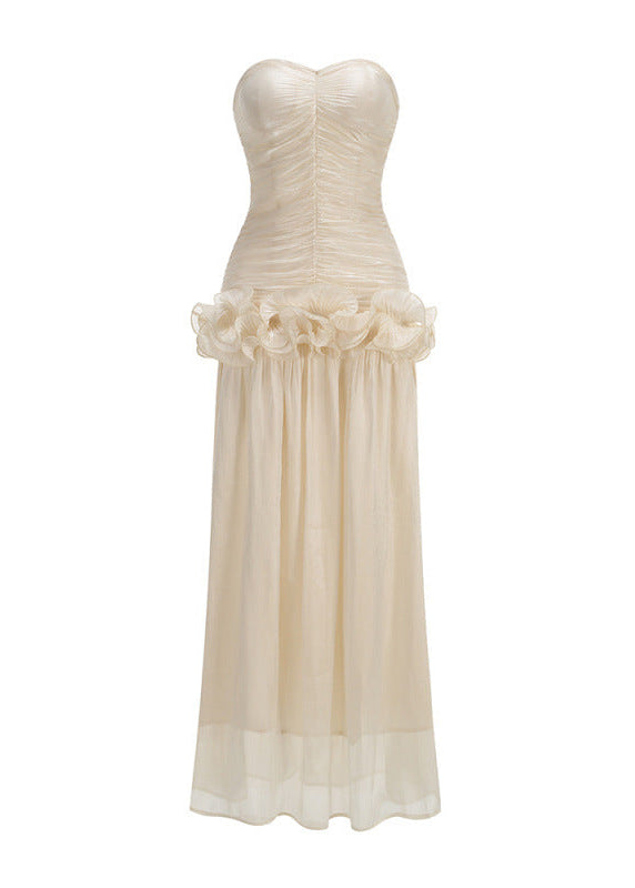 Rosaire Strapless Draped Ruffle Maxi Dress In Ivory