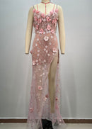 Averill Spaghetti Flower Split Maxi Dress