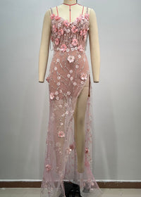 Averill Spaghetti Flower Split Maxi Dress