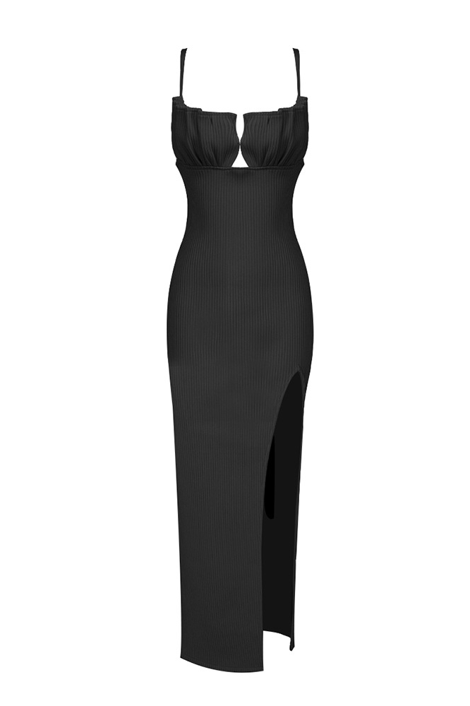 Agnes Shell Breast Knitted Midi Dress In Black