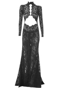 Didrika Long Sleeve Cutout Lace Maxi Dress In Black