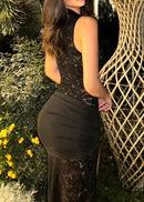 Hyrithia Cutout Detail Lace Maxi Dress In Black