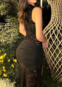 Hyrithia Cutout Detail Lace Maxi Dress In Black