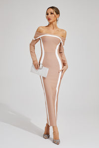 Cada Off Shoulder Bandage Maxi Dress In Apricot
