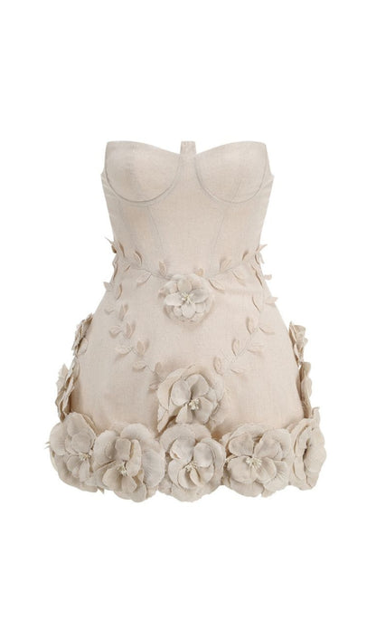 Adlai Linen Corset Flower Details Mini Dress In Beige