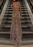 Chahna Spaghetti Floral Ruched Maxi Dress