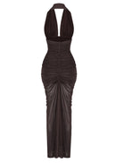 Elnyxa Halter Braid Detail Ruched Maxi Dress