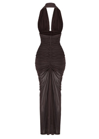 Elnyxa Halter Braid Detail Ruched Maxi Dress