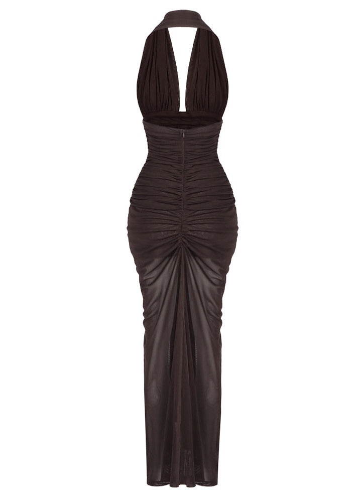 Elnyxa Halter Braid Detail Ruched Maxi Dress