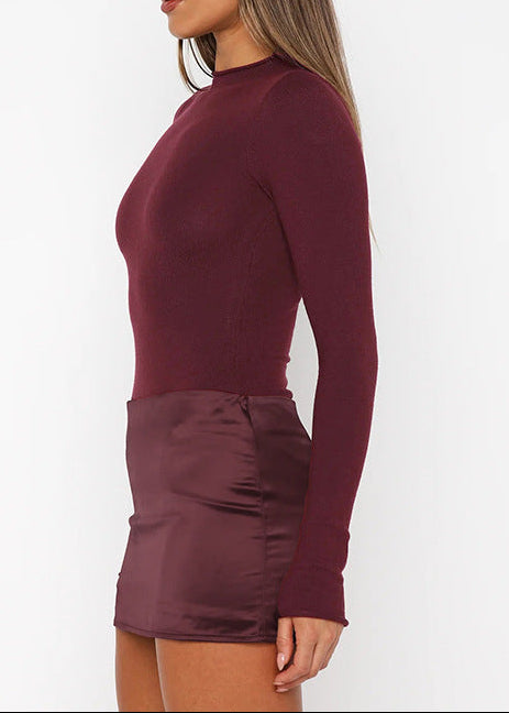 Pryviel Long Sleeve Mini Dress In Wine