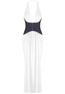 Jasey Halter Corset Draped Maxi Dress In White