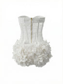 Oryxel Strapless Petal Mesh Bustier Mini Dress White