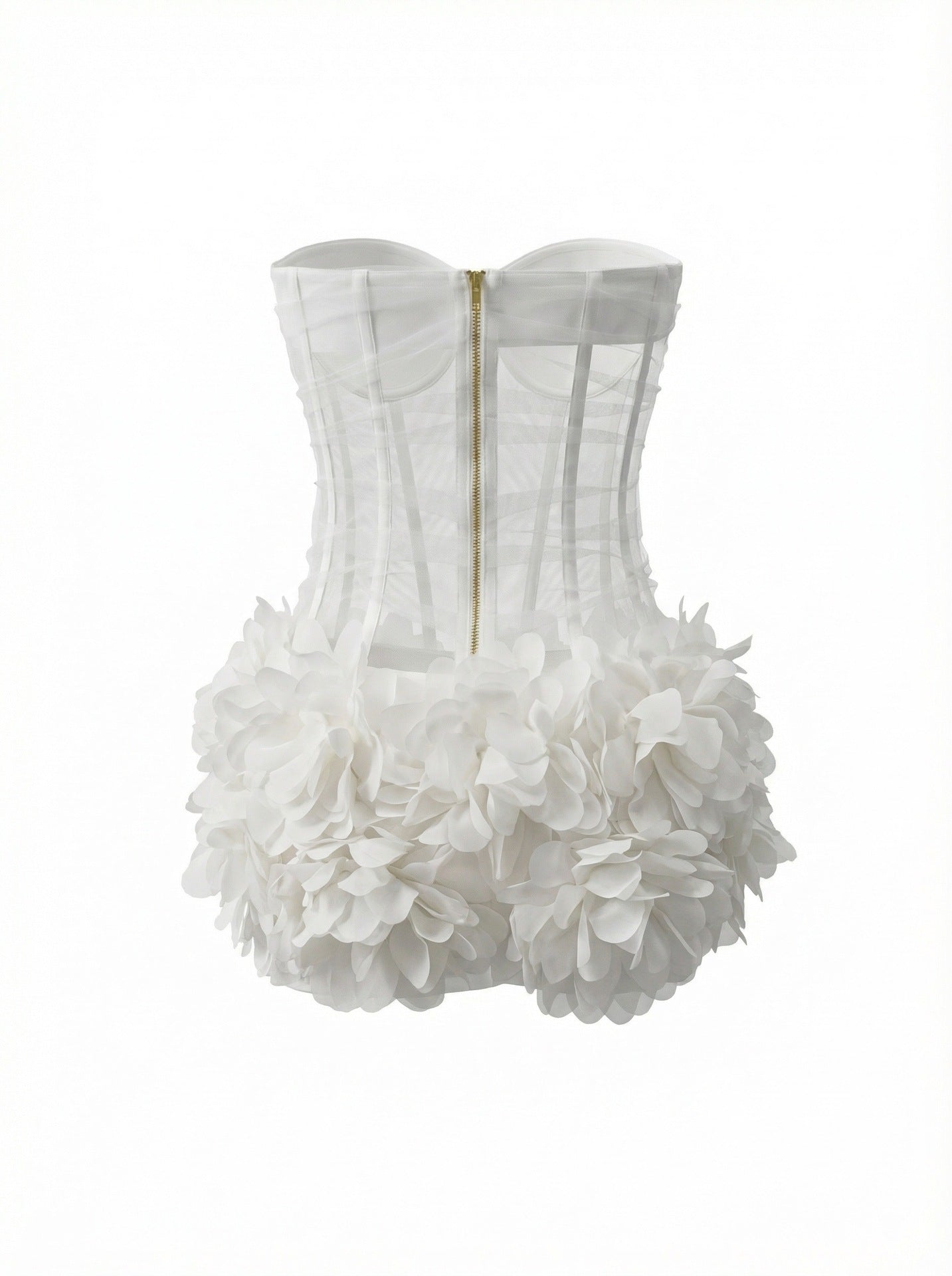 Oryxel Strapless Petal Mesh Bustier Mini Dress White