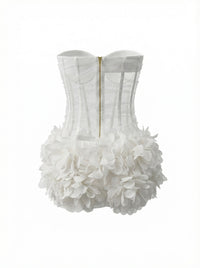 Oryxel Strapless Petal Mesh Bustier Mini Dress White