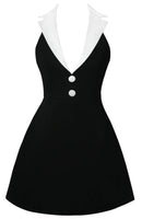 Ahmaud Halter Lapel Collar Mini Dress In Black White