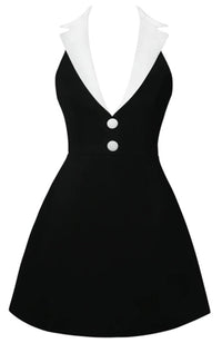 Ahmaud Halter Lapel Collar Mini Dress In Black White