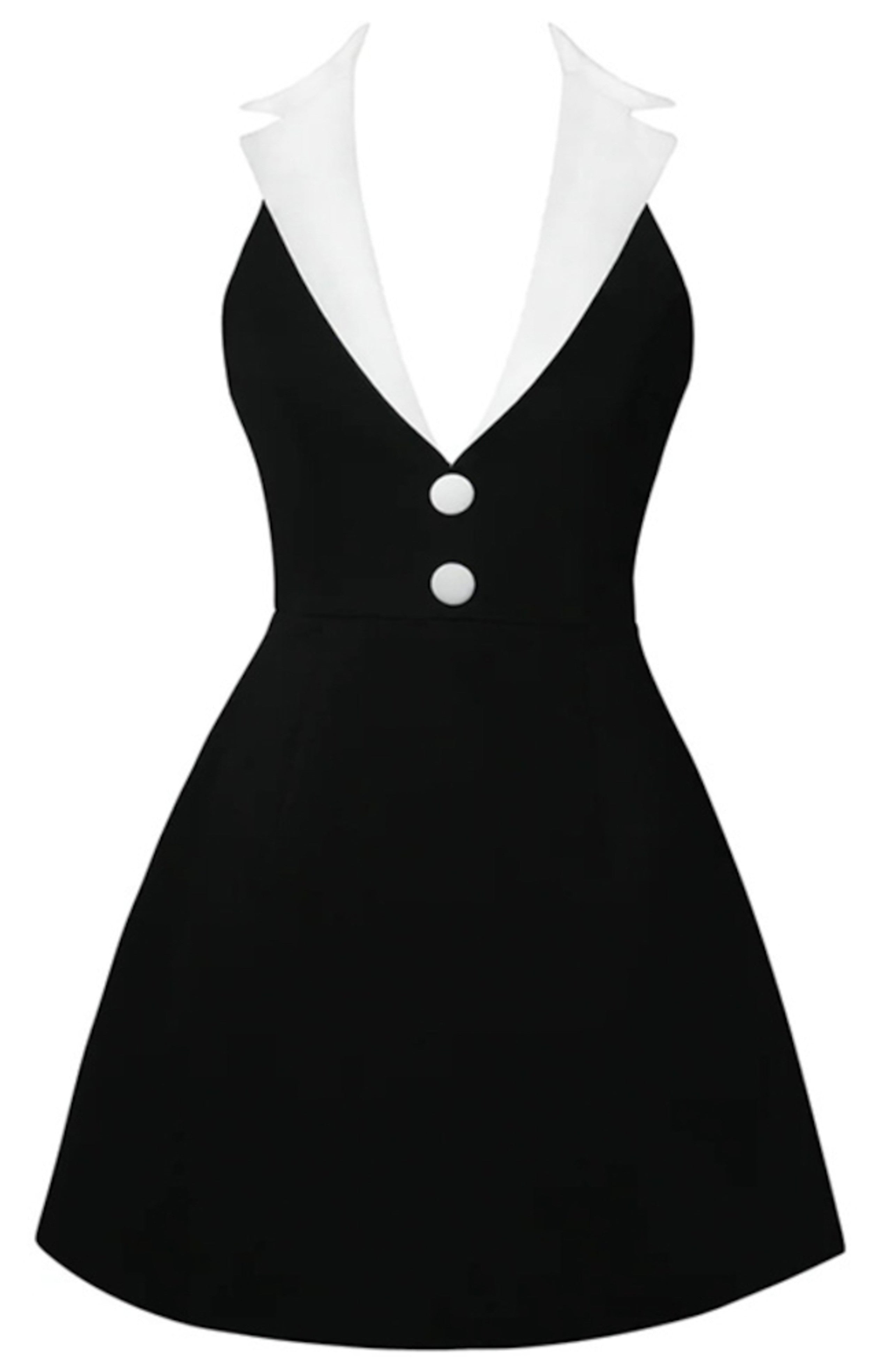 Ahmaud Halter Lapel Collar Mini Dress In Black White