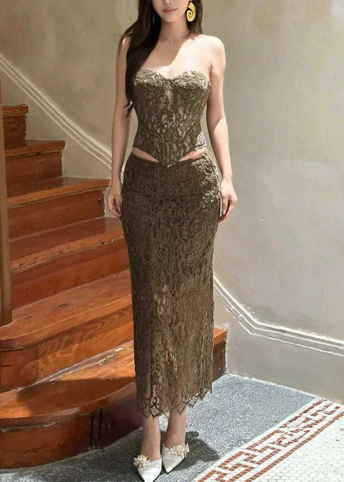 Osanya Strapless Lace Skirt Set