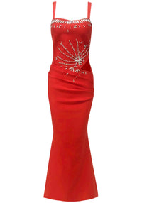 Akemi Crystal Draped Maxi Dress In Red