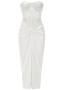 Azdara Strapless Mesh Corset Maxi Dress In White