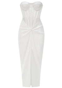 Azdara Strapless Mesh Corset Maxi Dress In White