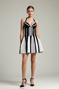 Santos Halterneck Knitted Striped Mini Dress