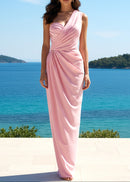 Syrax One Shoulder Draped Maxi Dress In Pink
