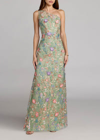 Delphor One Shoulder Floral Embroidered Maxi Dress