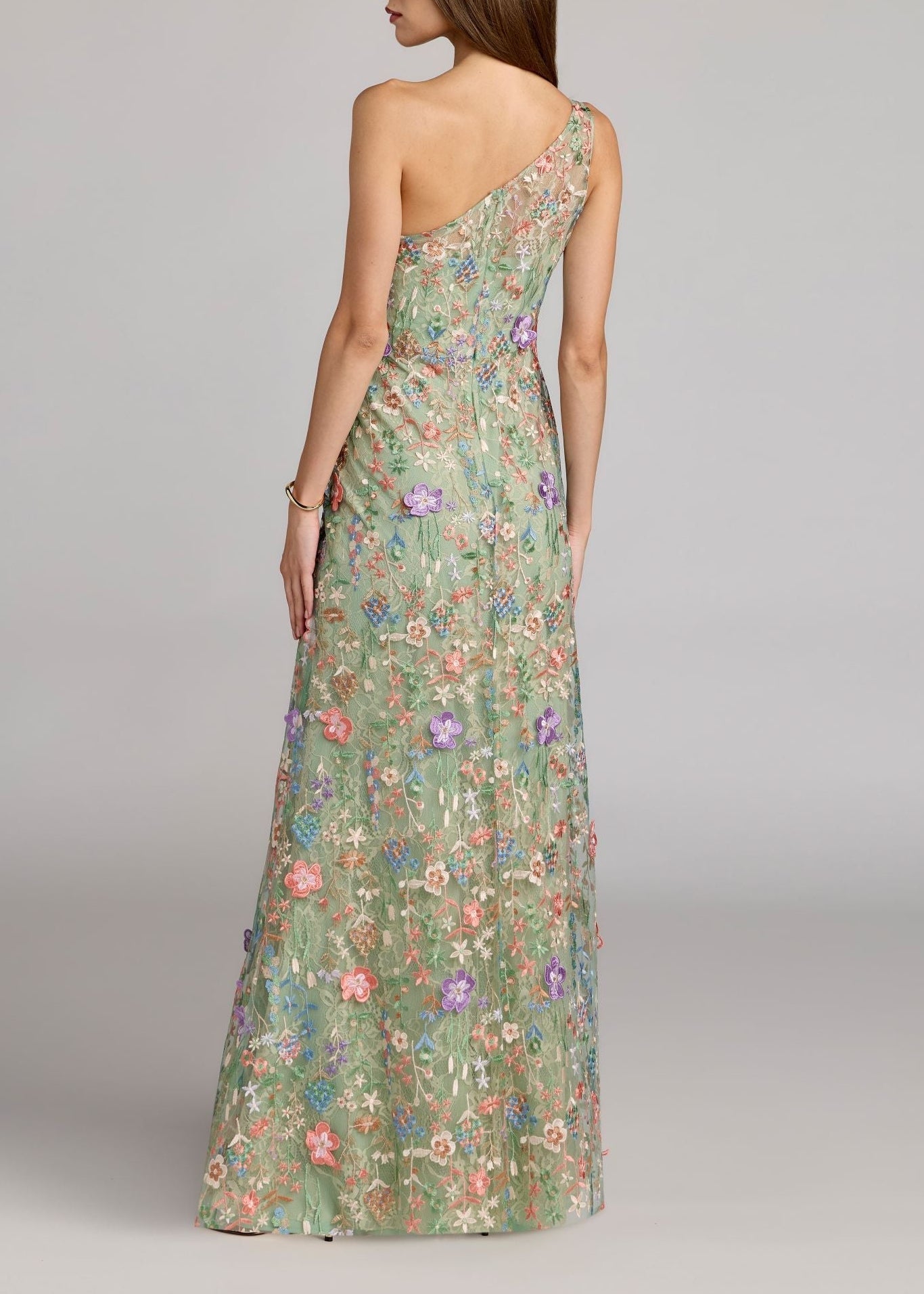Delphor One Shoulder Floral Embroidered Maxi Dress