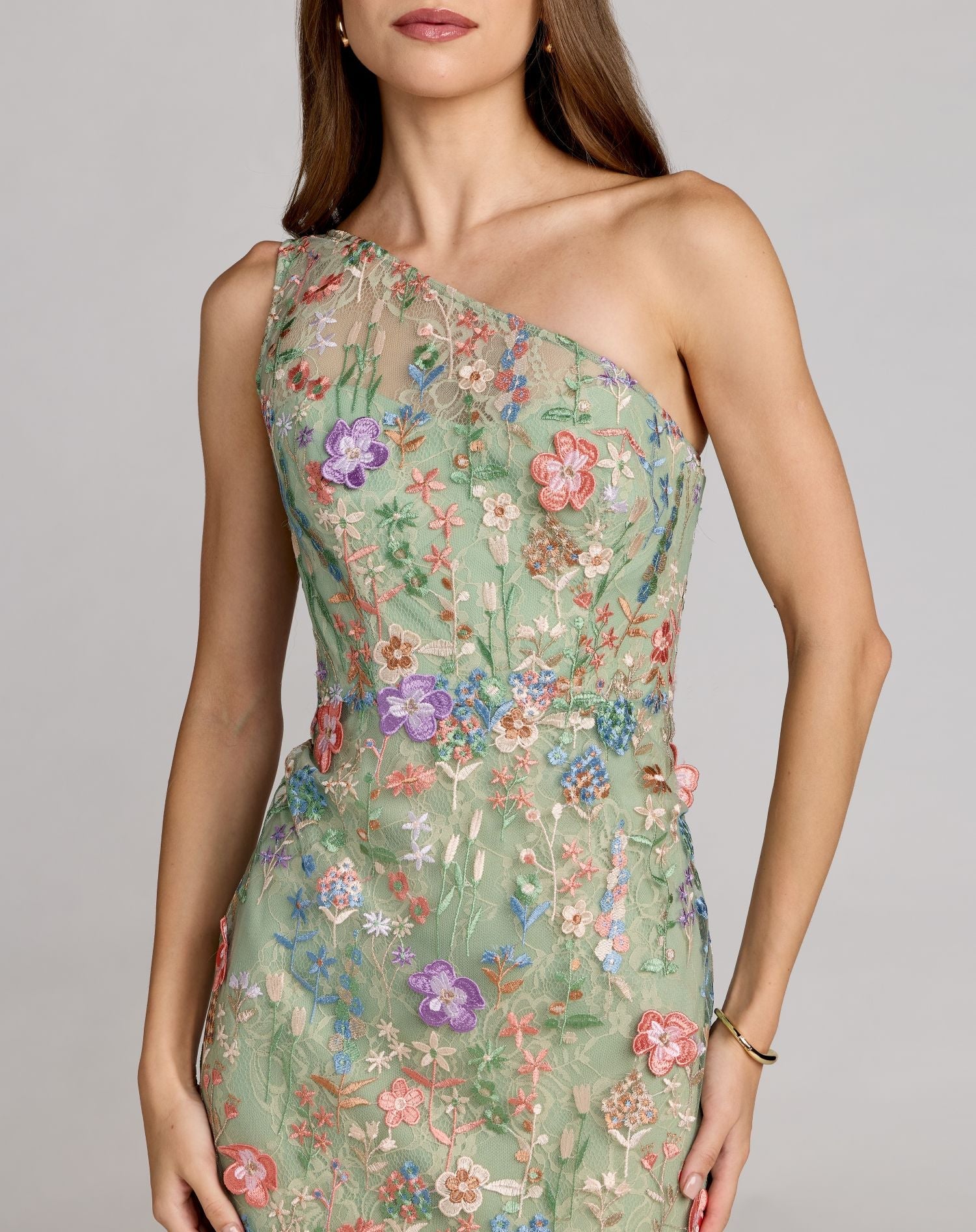 Delphor One Shoulder Floral Embroidered Maxi Dress