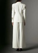 Flores Rhinestones Embellished Blazer Set White