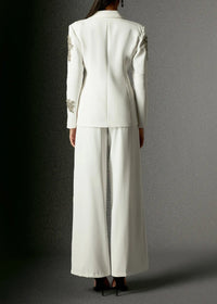 Flores Rhinestones Embellished Blazer Set White