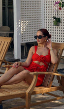 Aizen 3d Flower One Piece Swimsuit And Skirt In Red