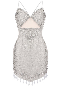 Saelyra Crystal Embellished Bustier Dress In Silver