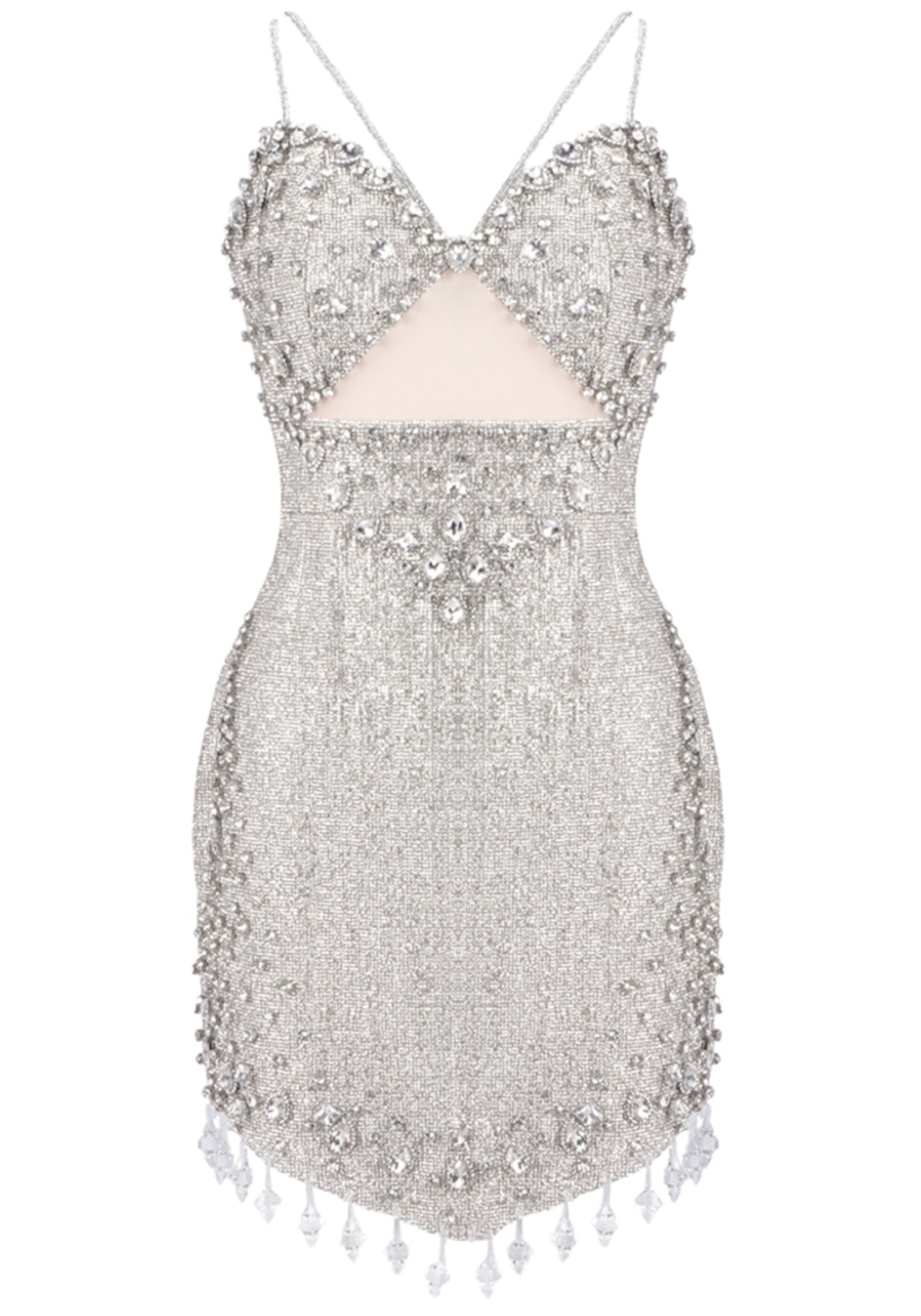 Saelyra Crystal Embellished Bustier Dress In Silver