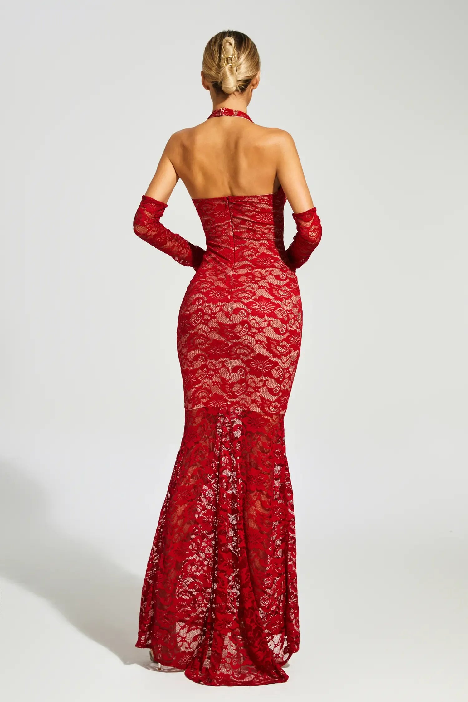 red lace mesh dress PinkBlush Red Lace Mesh Overlay Maxi Dress