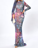 Lyn Long Sleeve Studded Maxi Dress In Galaxy