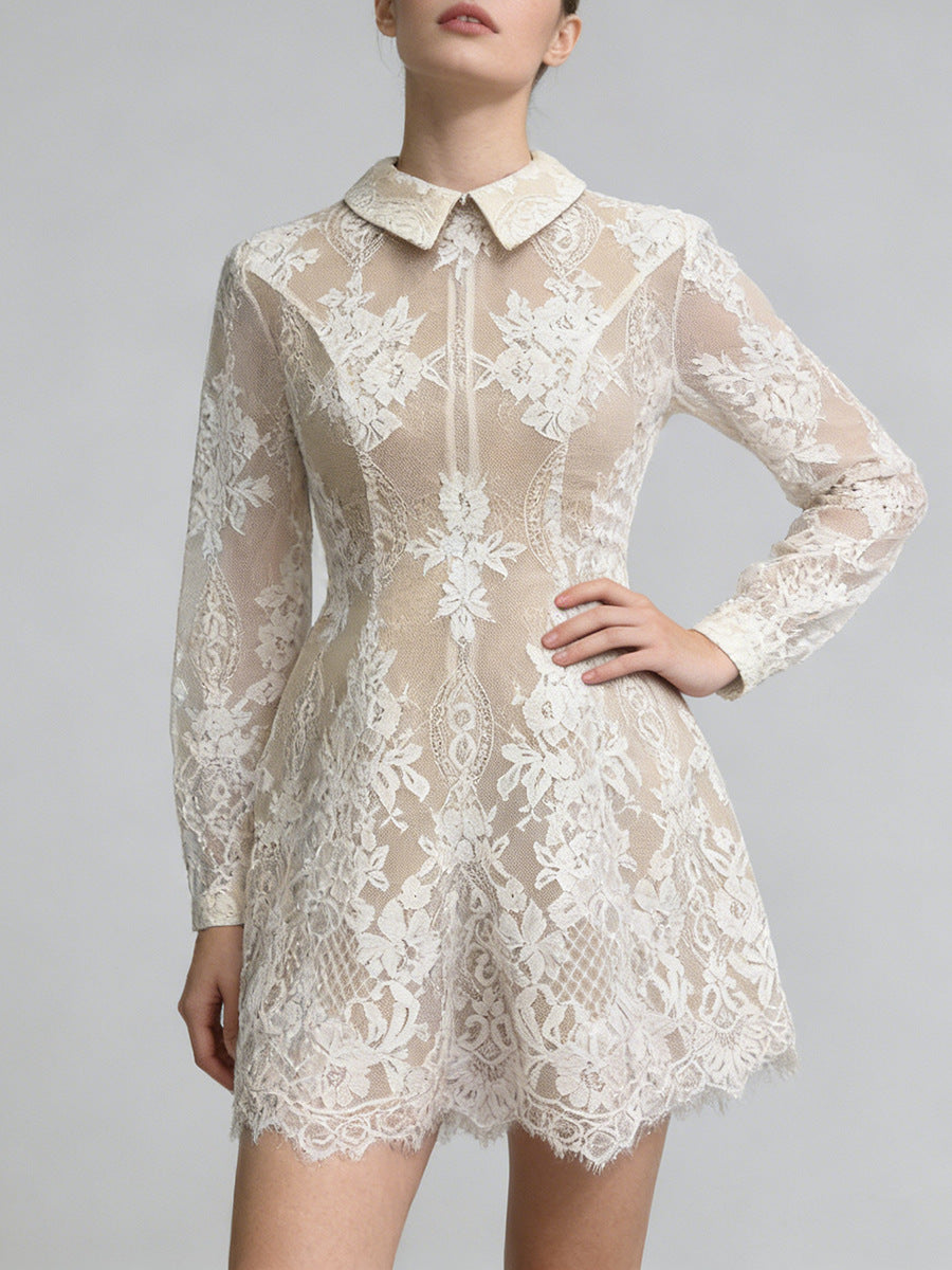 Celestyn Apricot Floral Lace Mini Dress
